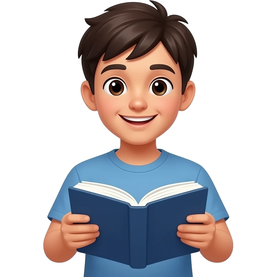 black skin teenage boy reading a book looking happy emoji