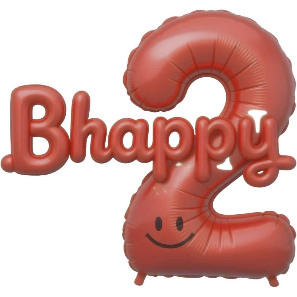 Red balloons that spell out Bhappy2 with smiley face emoji