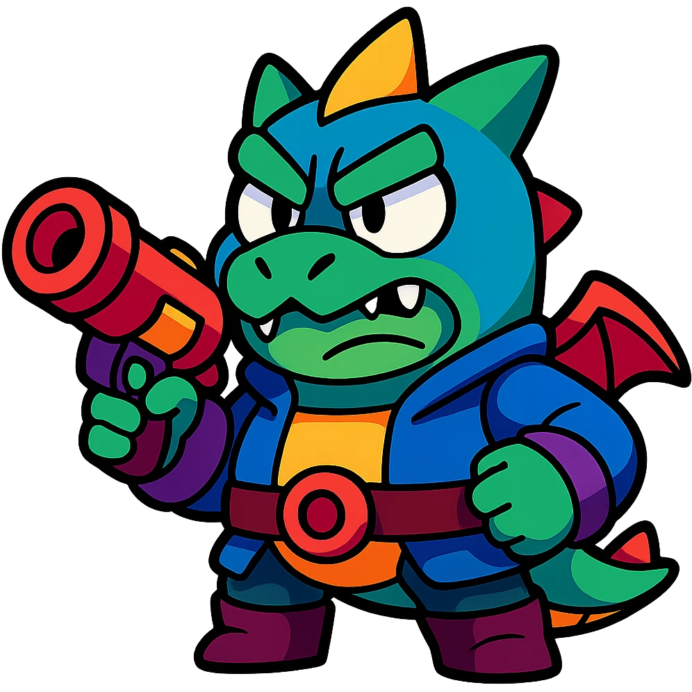 Brawl Stars character JAE Yong, ready for battle, bold outlines, colorful design emoji
