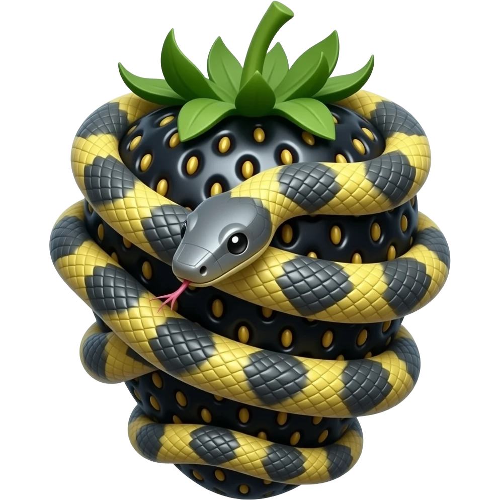steampunk - rusty broken mechanical steel black strawberry, wrapped in albino boa snakes emoji