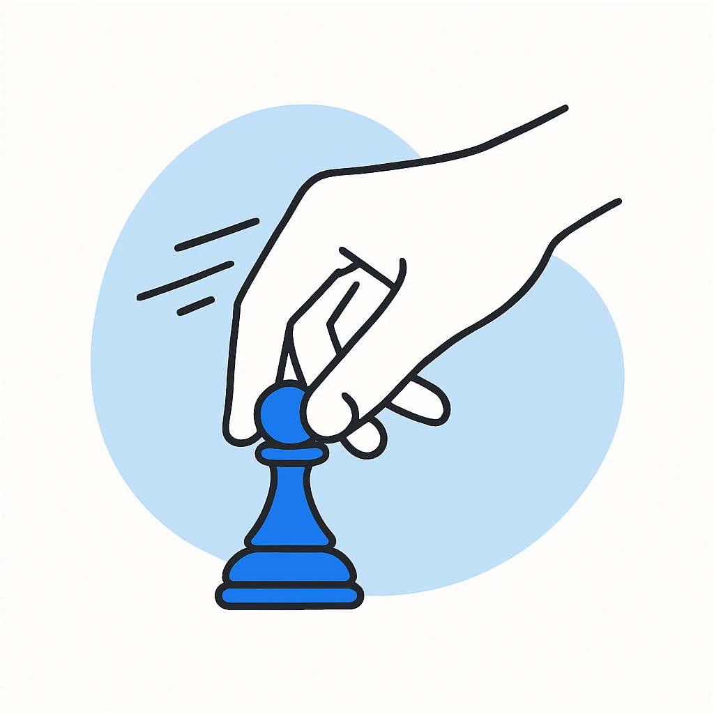 speed training, with a fast hand moving, holding a chess piece emoji