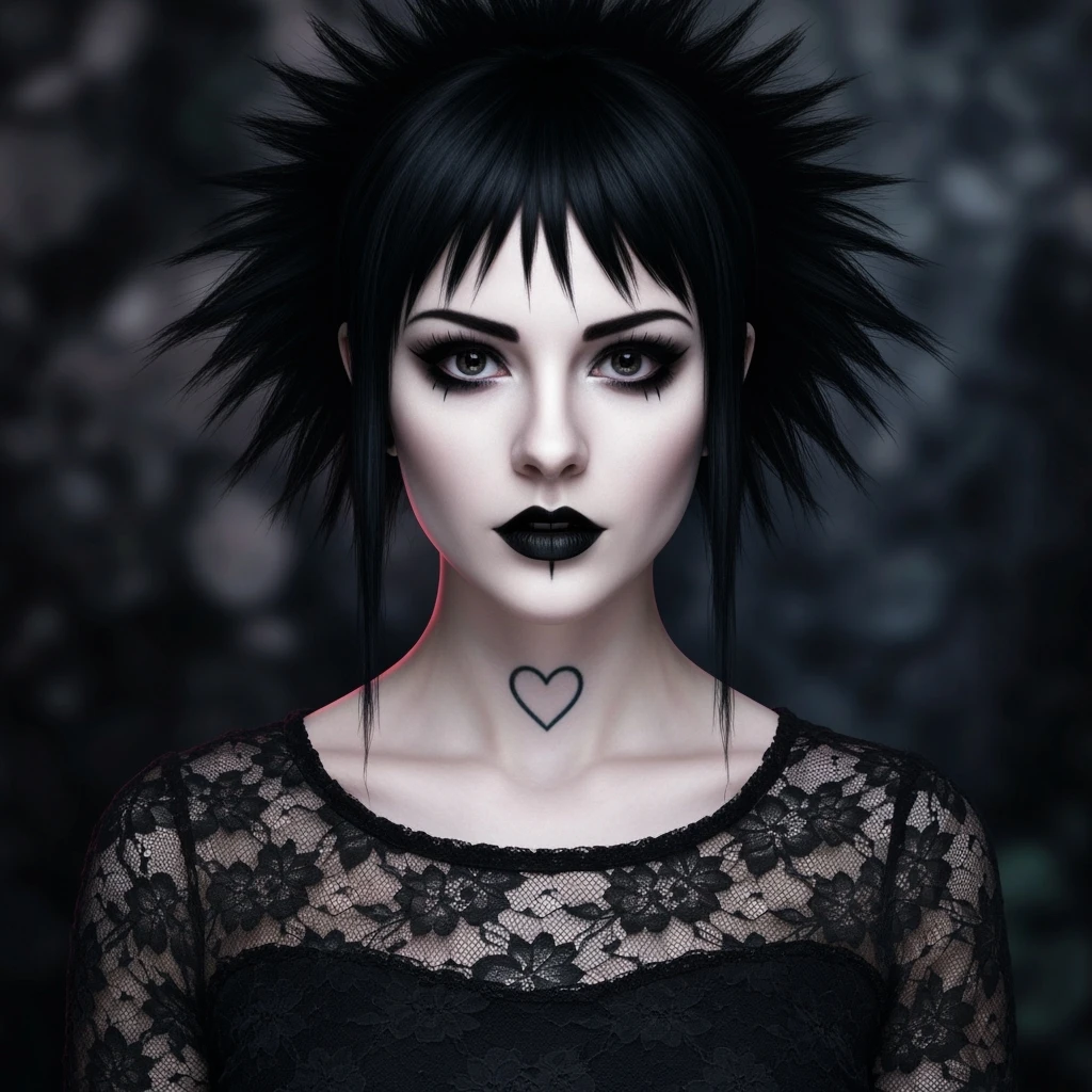 goth profile picture with a heart accent, cute, expressive, minimal emoji