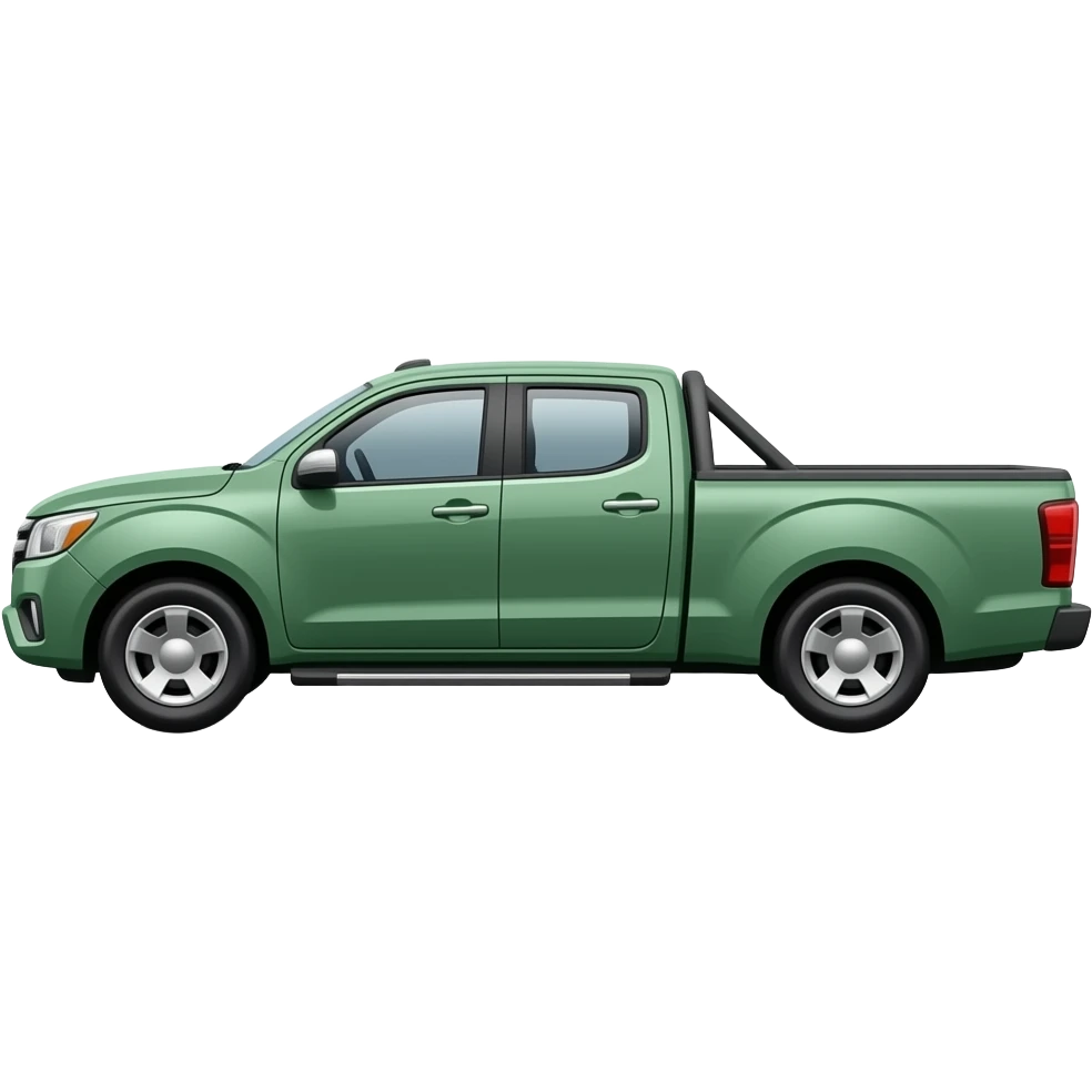 side view of an unlabeled modern green pickup truck, classic emoji style, left facing emoji