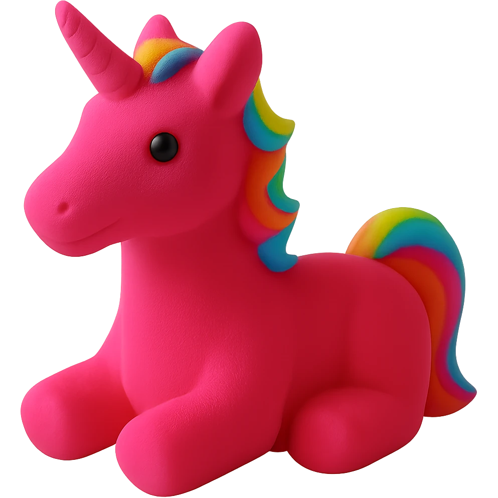 Make the unicorn candy a bright pink color, keep the rainbow mane and tail, and keep the background transparent. emoji