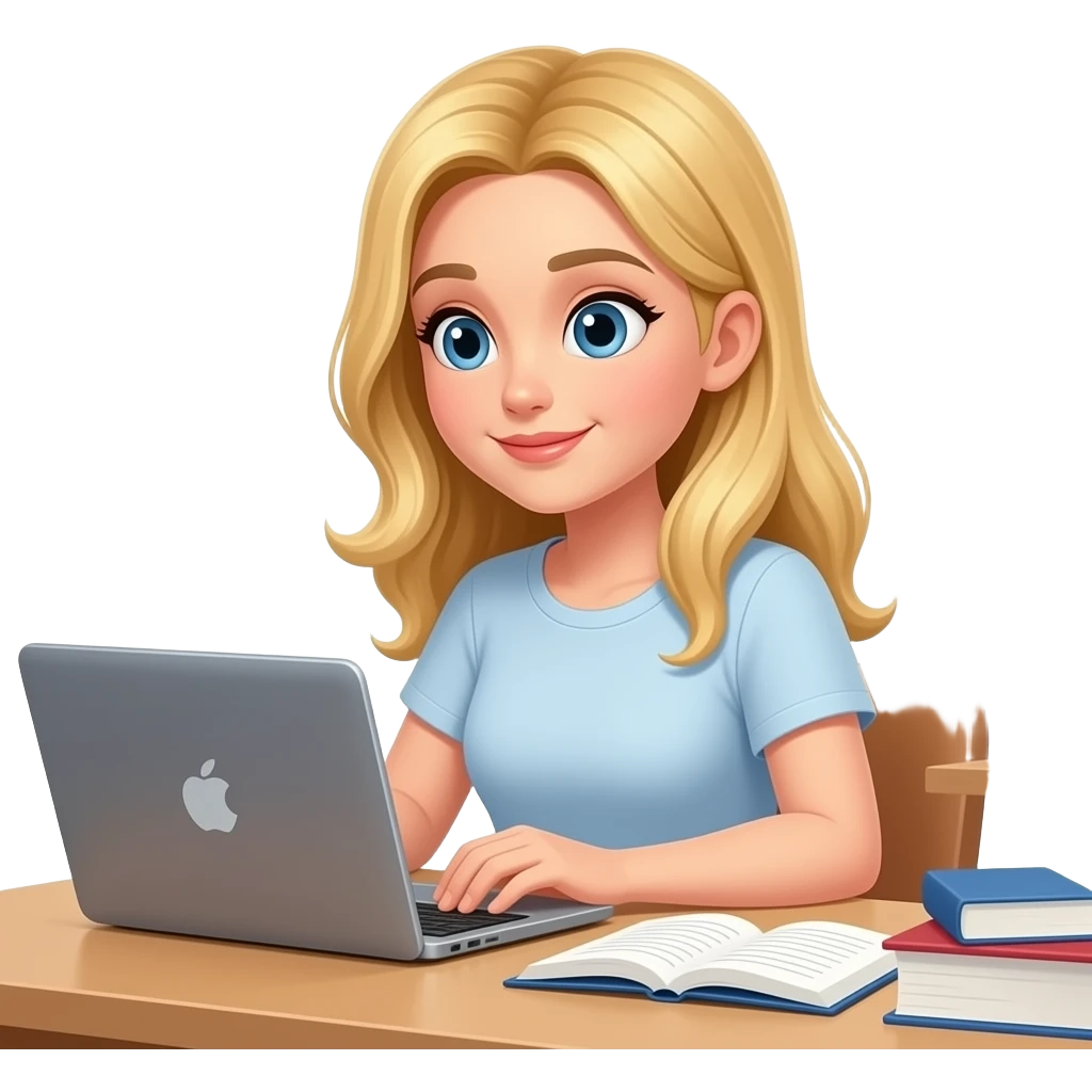 a blonde woman studying on her laptop emoji