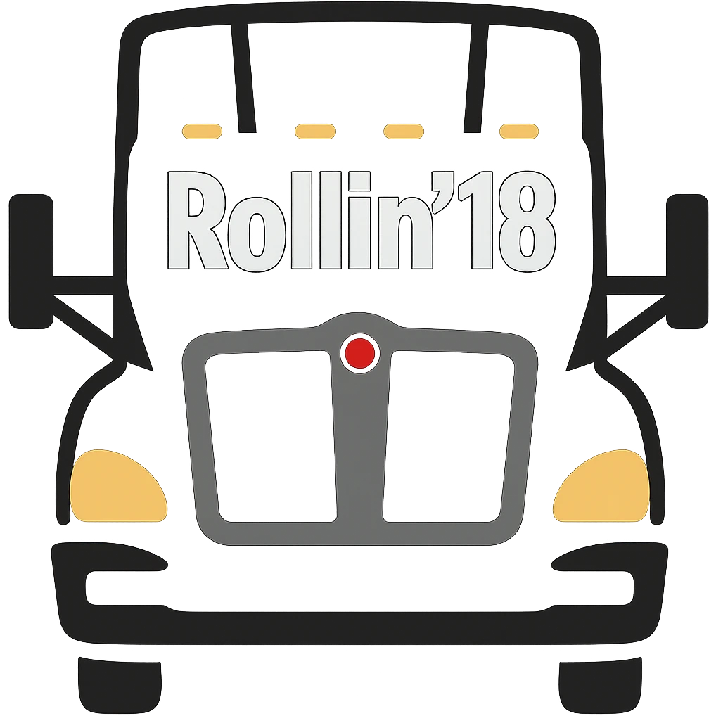 Make the truck body a solid black color, keep the text 'Rollin' 18' visible and bold, in emoji style. Remove the background. emoji