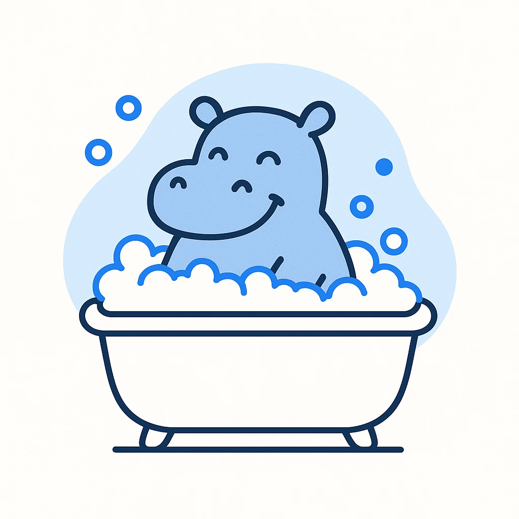 happy hippo with bubbles in bathtub emoji