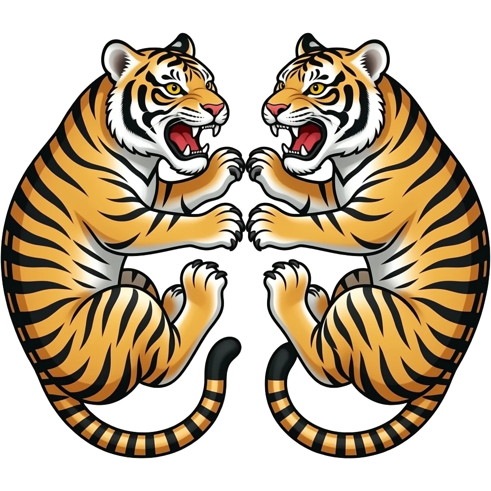 Thai Sak yant twin tigers tattoo with thai writing emoji