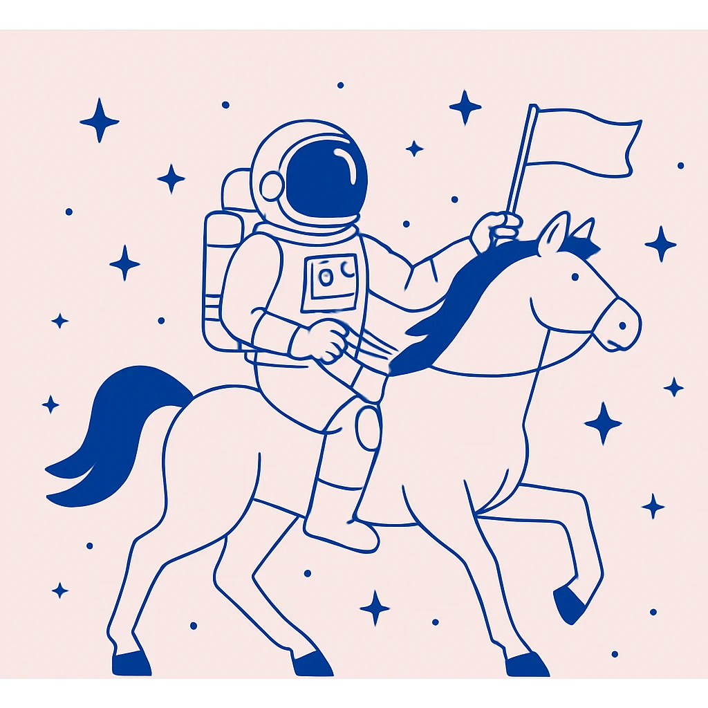 astronaut on horseback with stars in background emoji