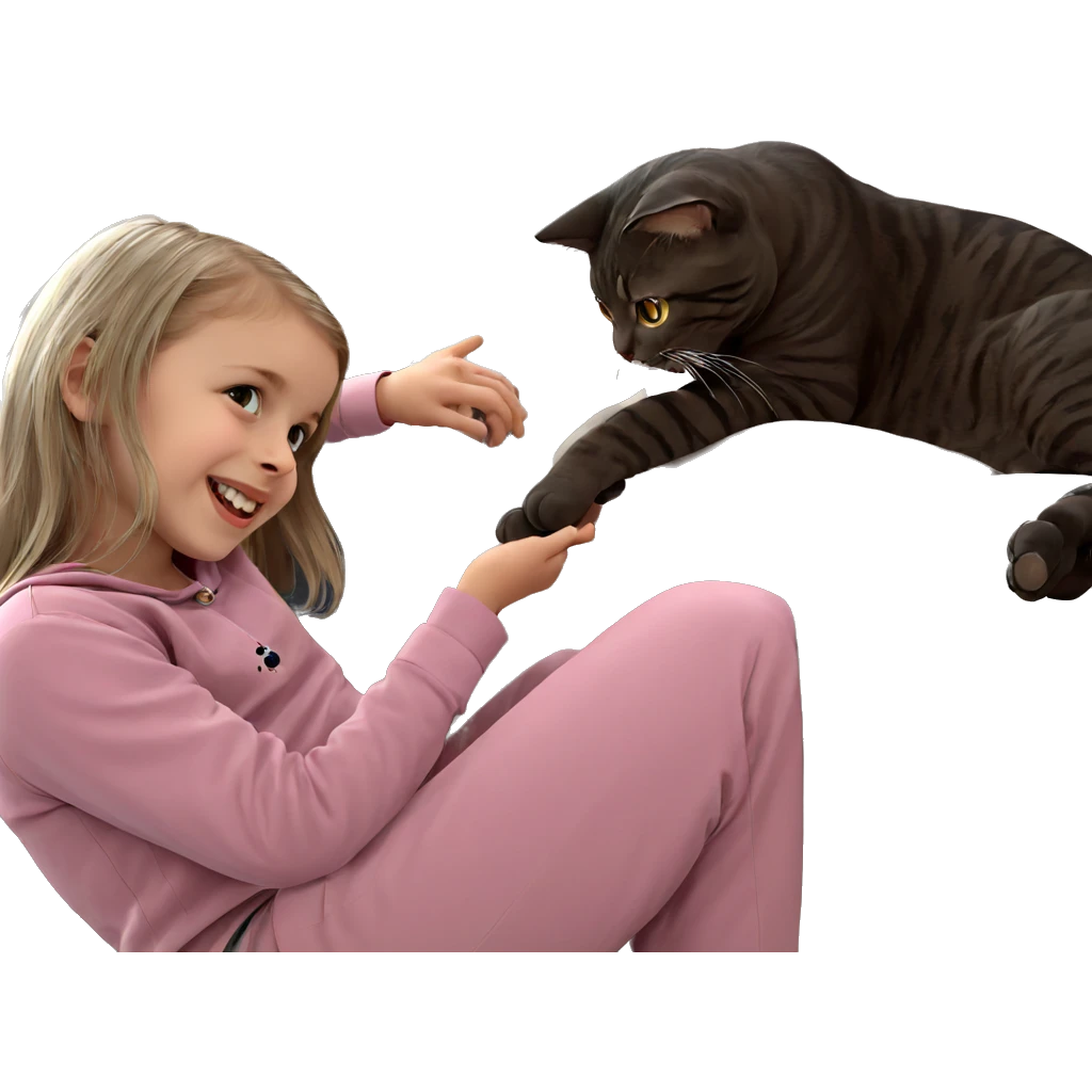 smiling girl with cat indoors emoji