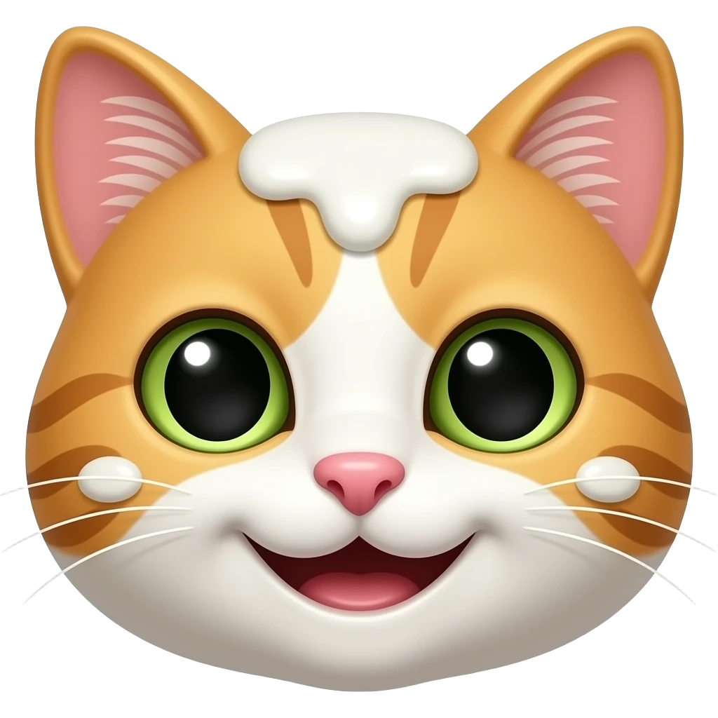 a smiling CAT's face with dabs of white cream on the forehead and cheeks emoji