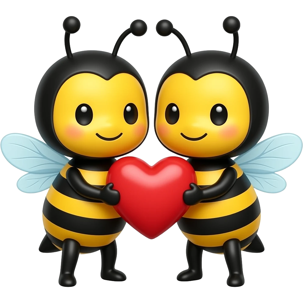 2 Cute bumblebee’s holding a red love heart emoji