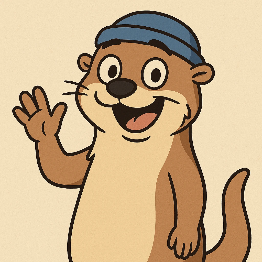 An otter with a blue hat on waving hi emoji
