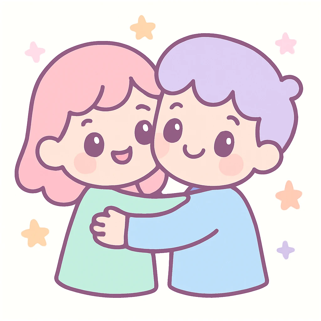 two friends hugging, cute cartoon style emoji