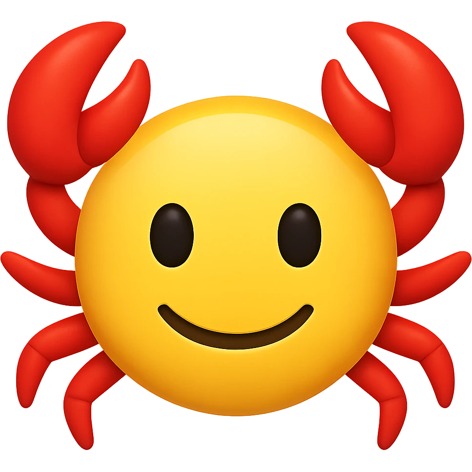 yellow face with red crab claws, digital illustration, emoji style, no background emoji