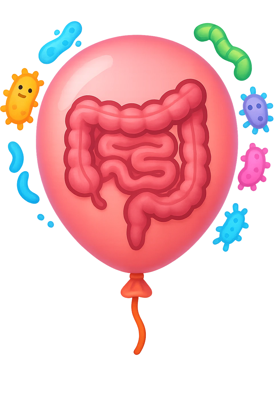 emoji stile iphone di un palloncino con intestino dentro e batteri intestinali intorno emoji