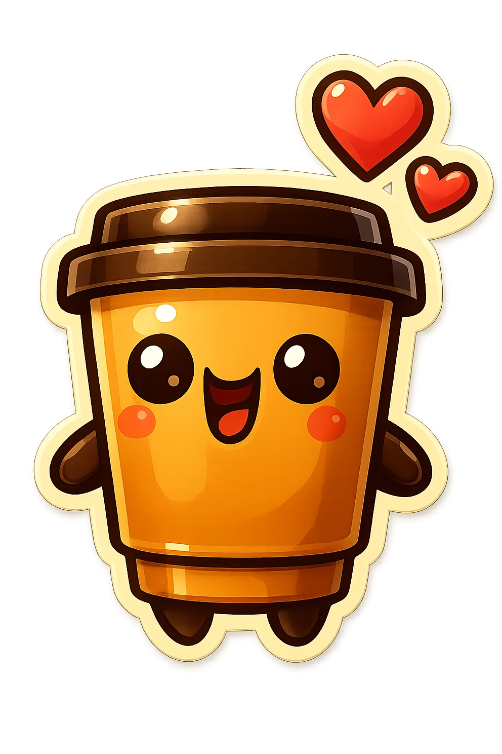 Tall coffee cup, gushing with love, dramatic emoji