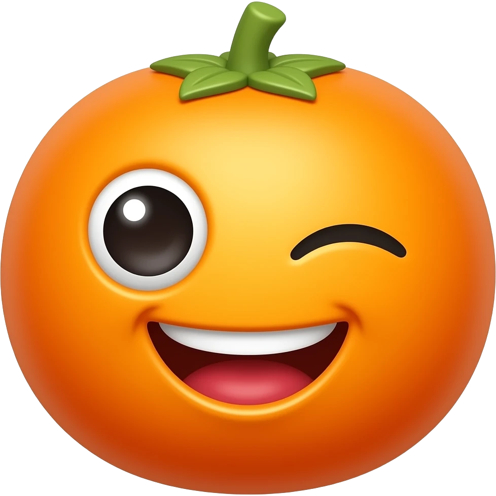 Laughing kumquat winking emoji