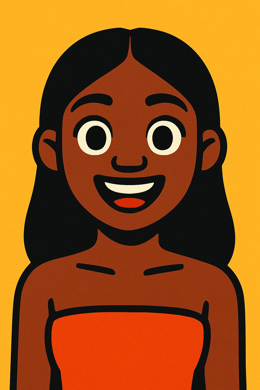 black girl memoji, black hair, tube top, vibrant toon style emoji