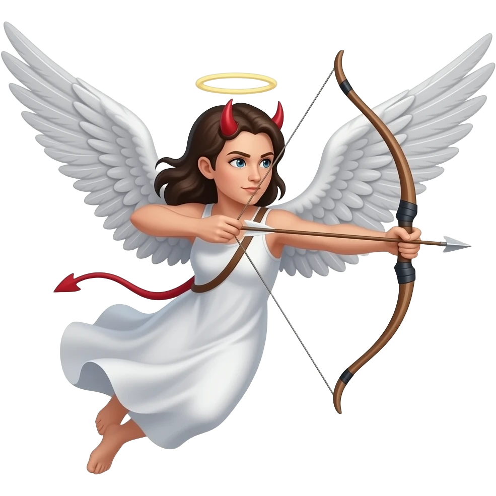 an angel with a demon head flying shooting bow and arrows emoji