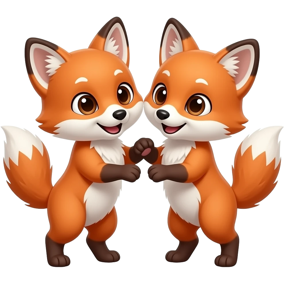 2 Baby Japanese Red Foxes Playing emoji