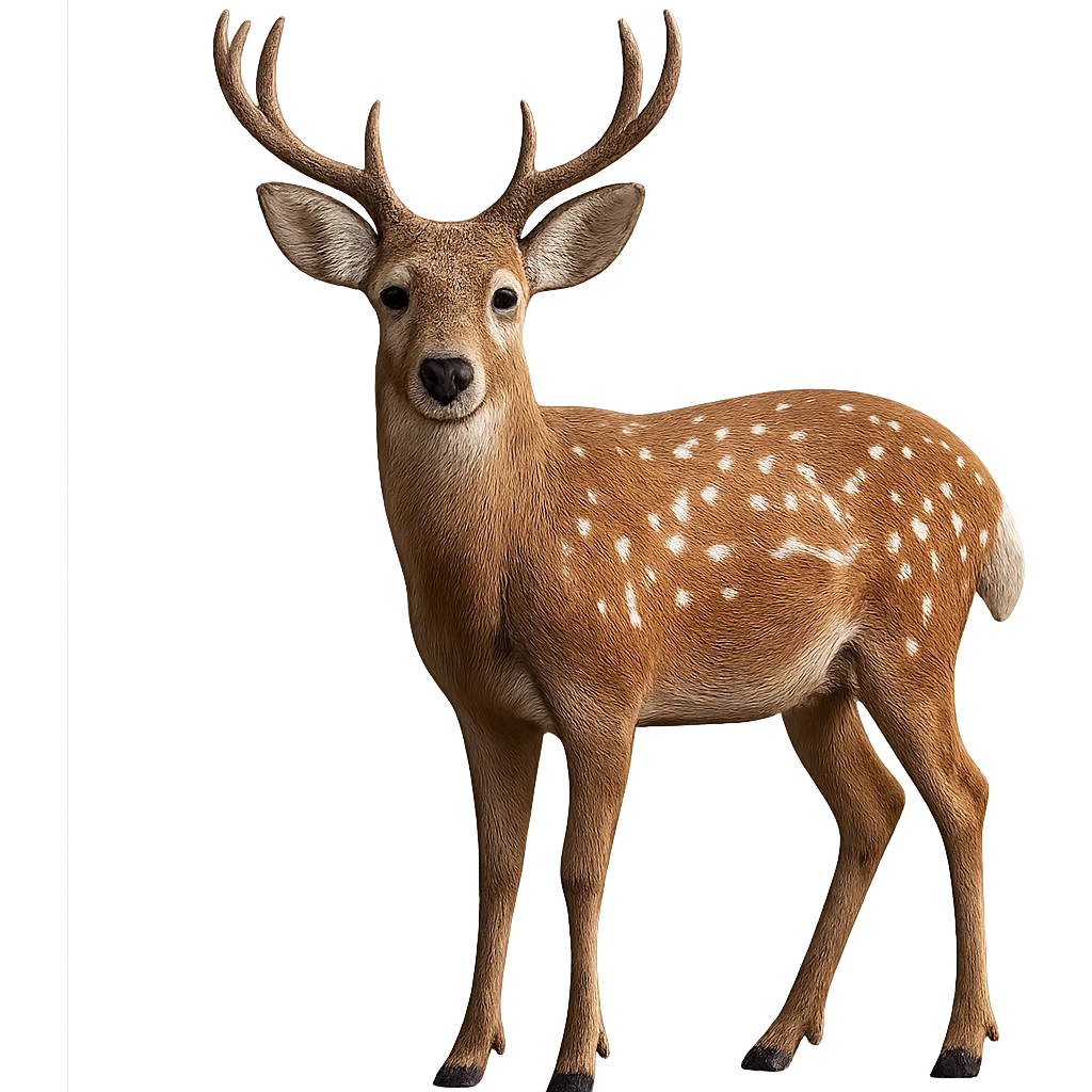 Make the deer more realistic with no background, photorealistic style. emoji