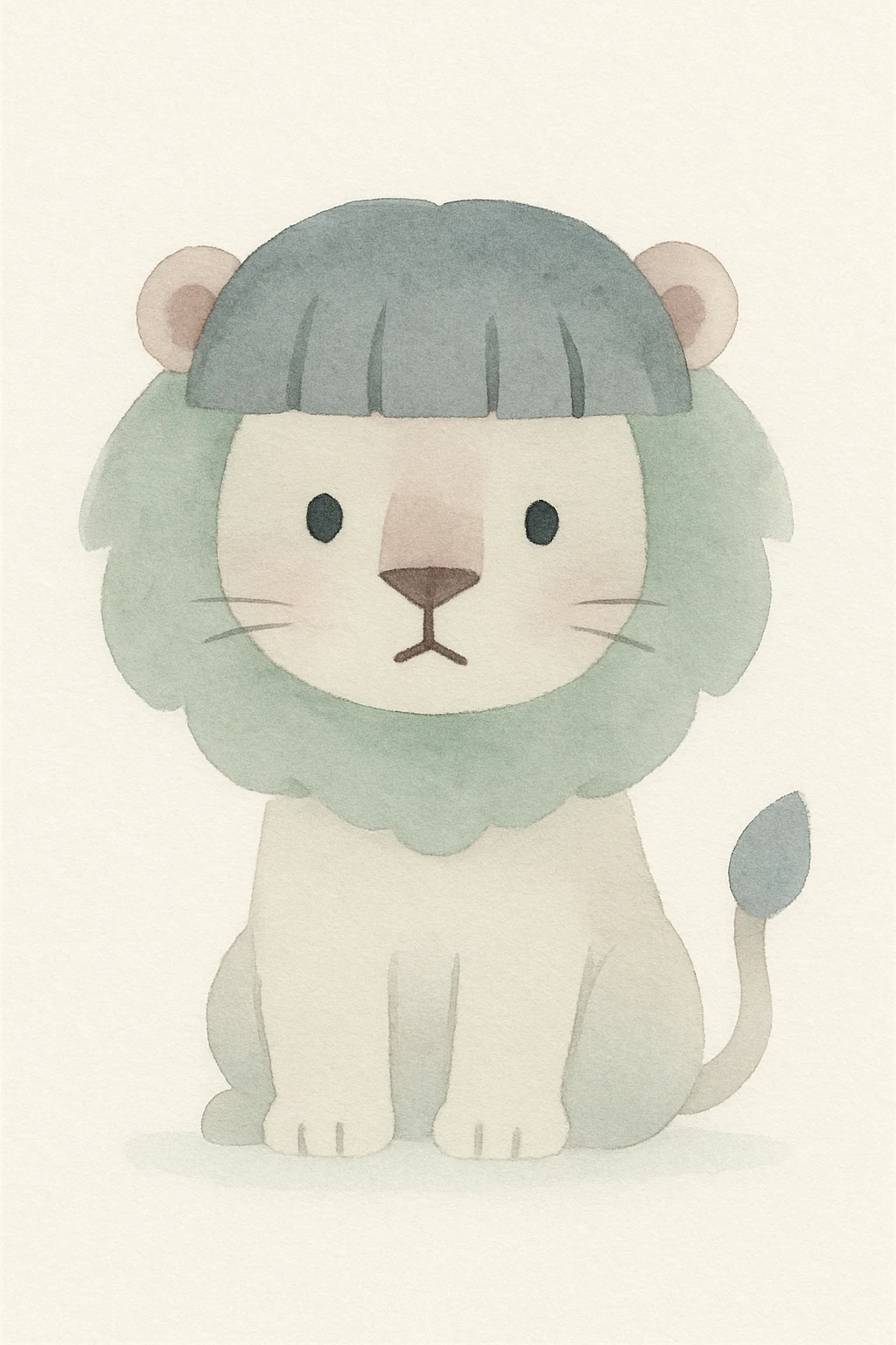 lion with a bowl haircut, straight bangs, cute and expressive, watercolor art style emoji
