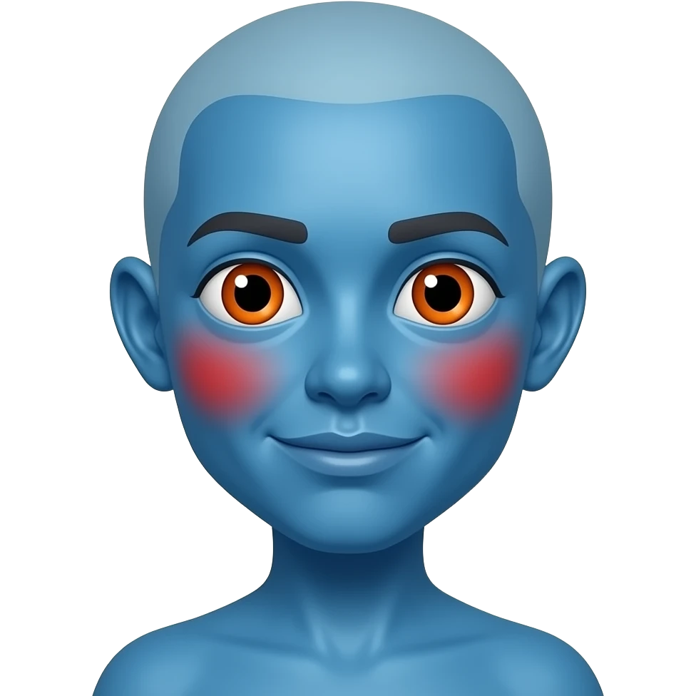 높은색상. 파란색 얼굴의 붉은색 홍조 큰 눈 오렌지색 동공 이모티콘 emoji