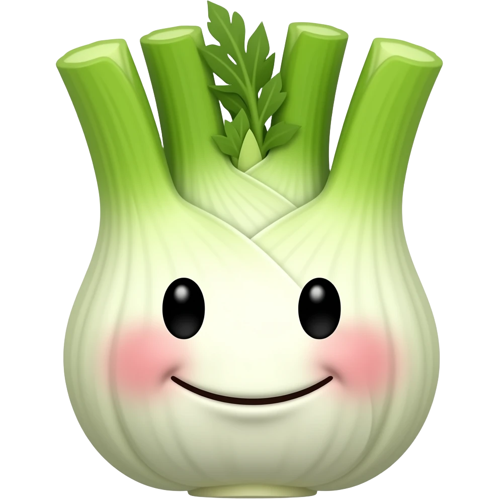 Fenouil rond joues roses qui sourit, bouche en smirk emoji