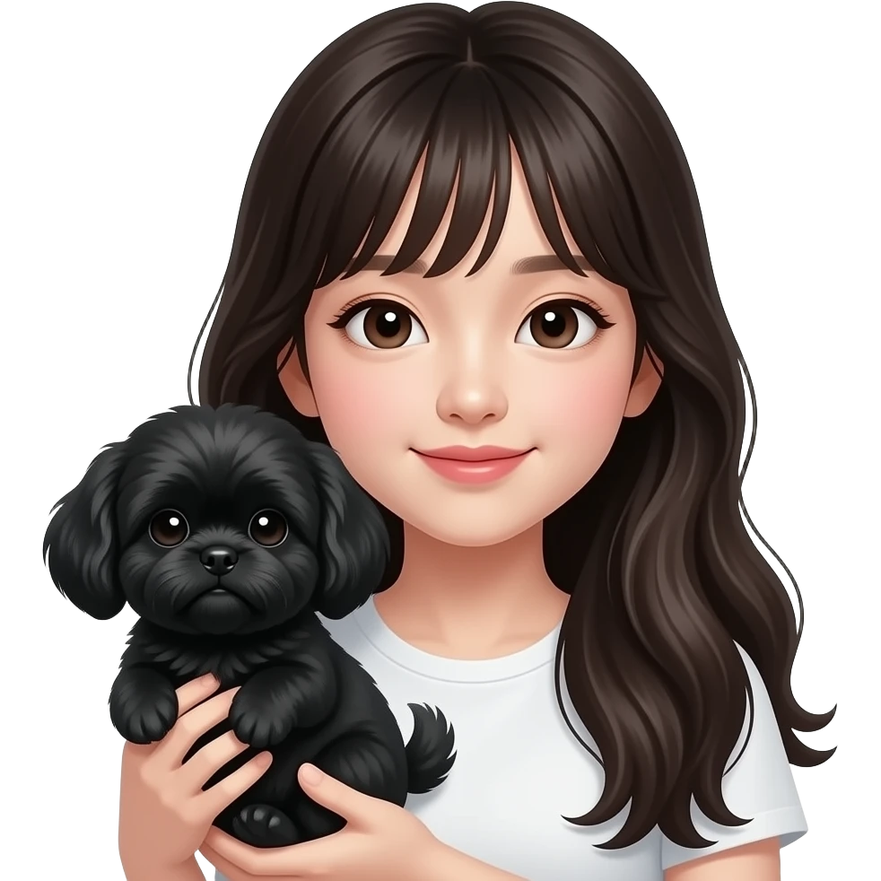long hair korean teenage holding black shih tzu emoji