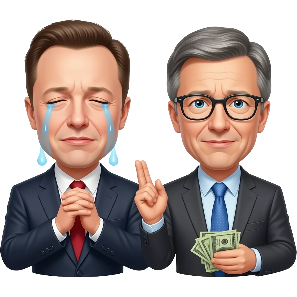 Elon Musk going bankrupt and crying while begging Bill Gates emoji