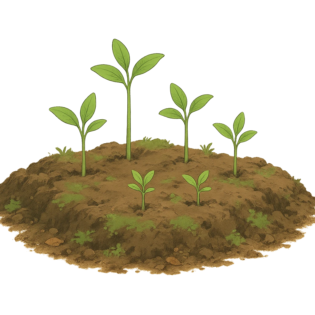ghibli style lush soil with sprouting plants, loam emoji