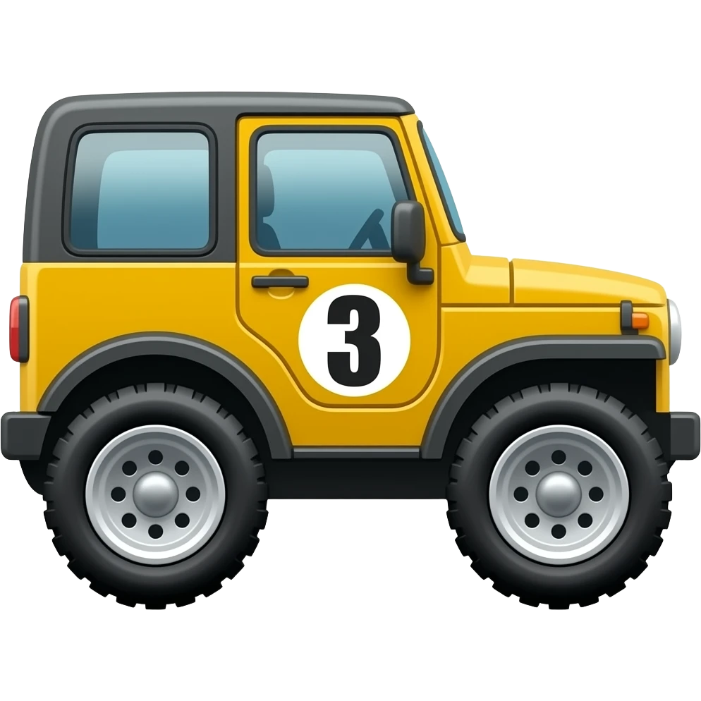 Yellow big jeep with a number 3 on the side emoji