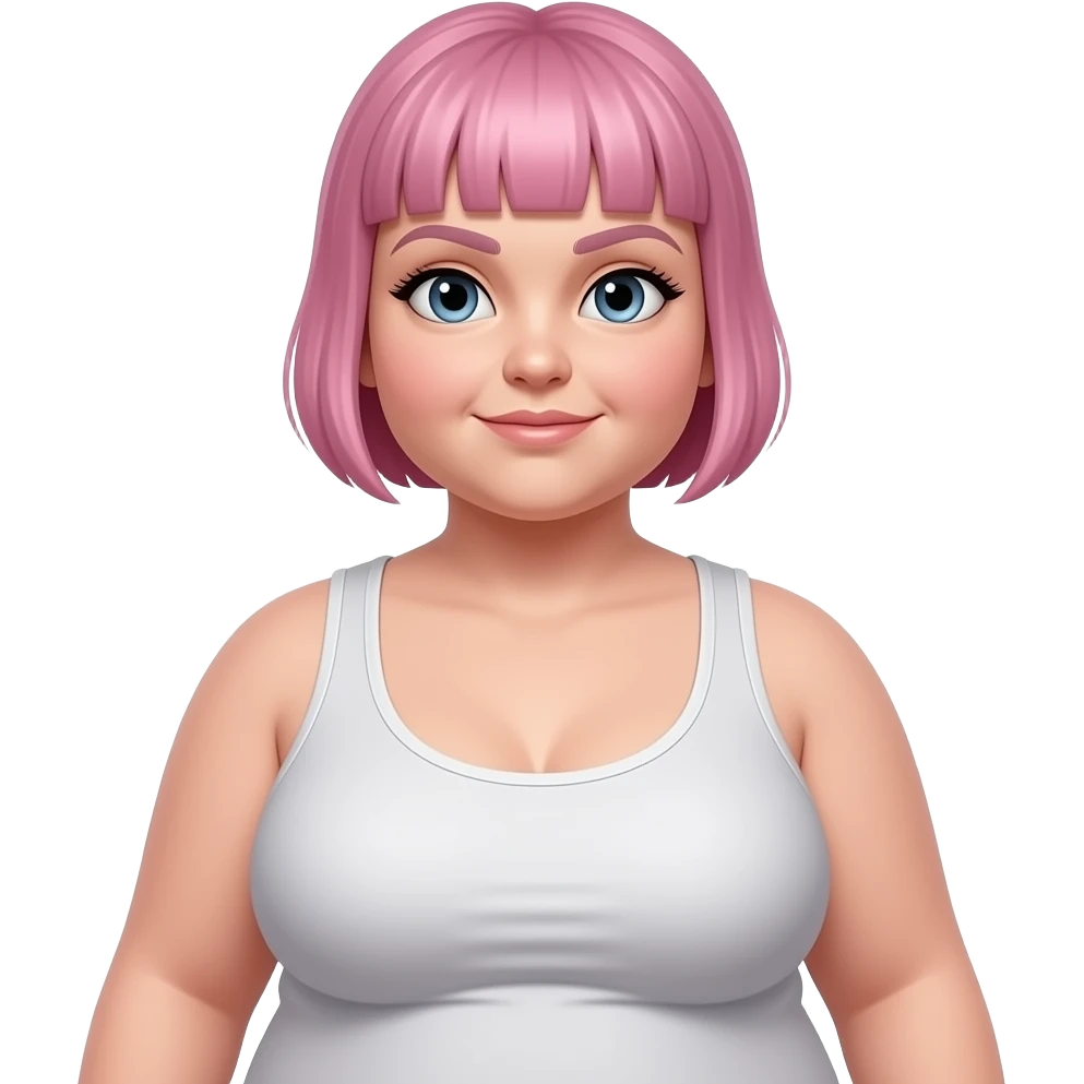 A full bodyview. obese girl with short pink hear that is buzzcut on the side. Wearing a sexy tanktop emoji
