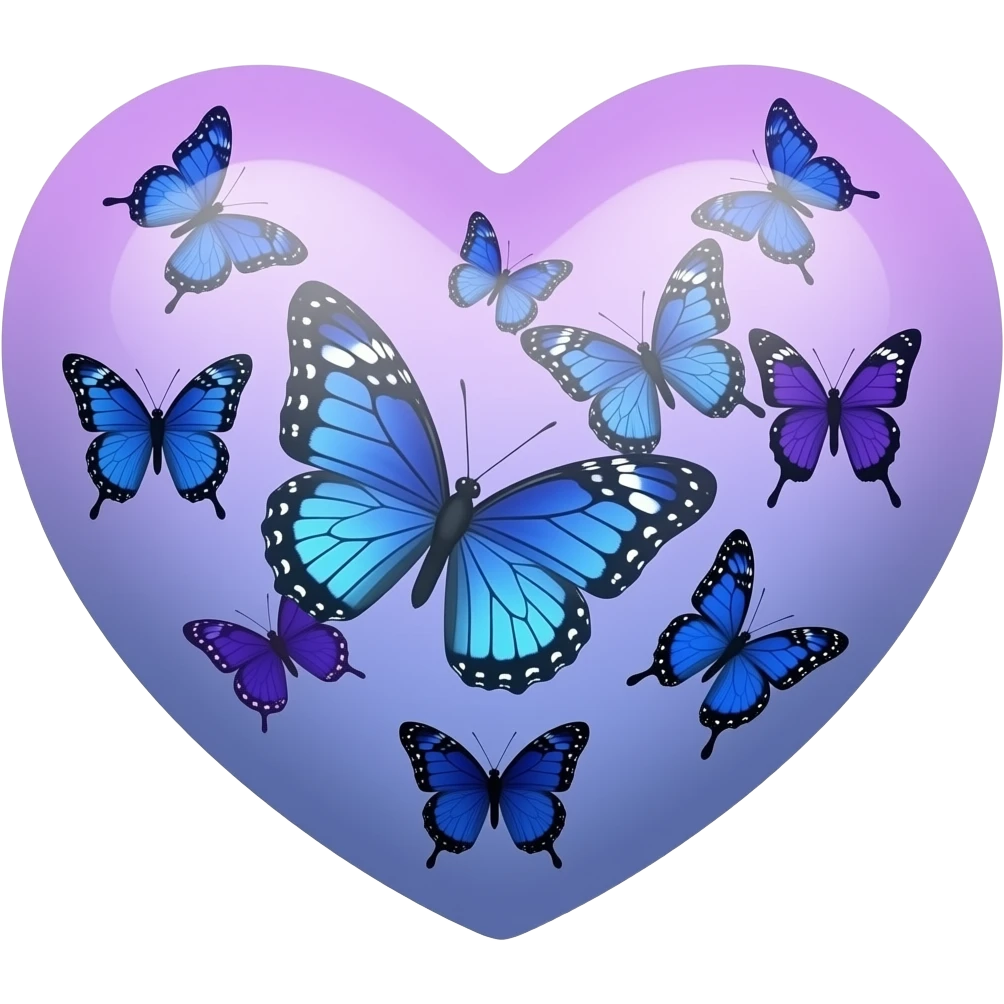 A heart full of gradient light purple to blue butterflies emoji