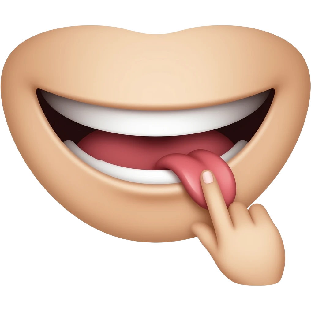 Smiling mouth with a finger on the bottom lips emoji