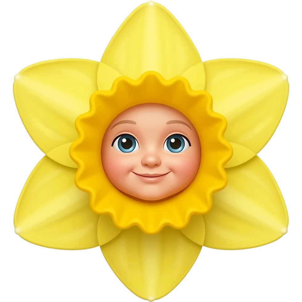 Daffodil with human baby face emoji