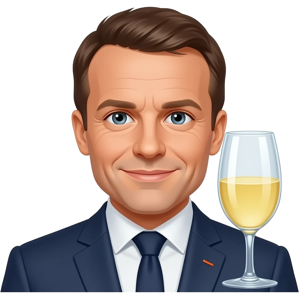 Créer moi Macron entrain de boire une 86 emoji