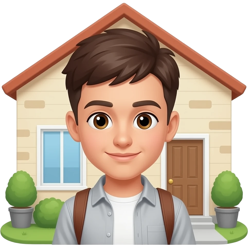 university student(23years old) who lives alone is inside the house emoji