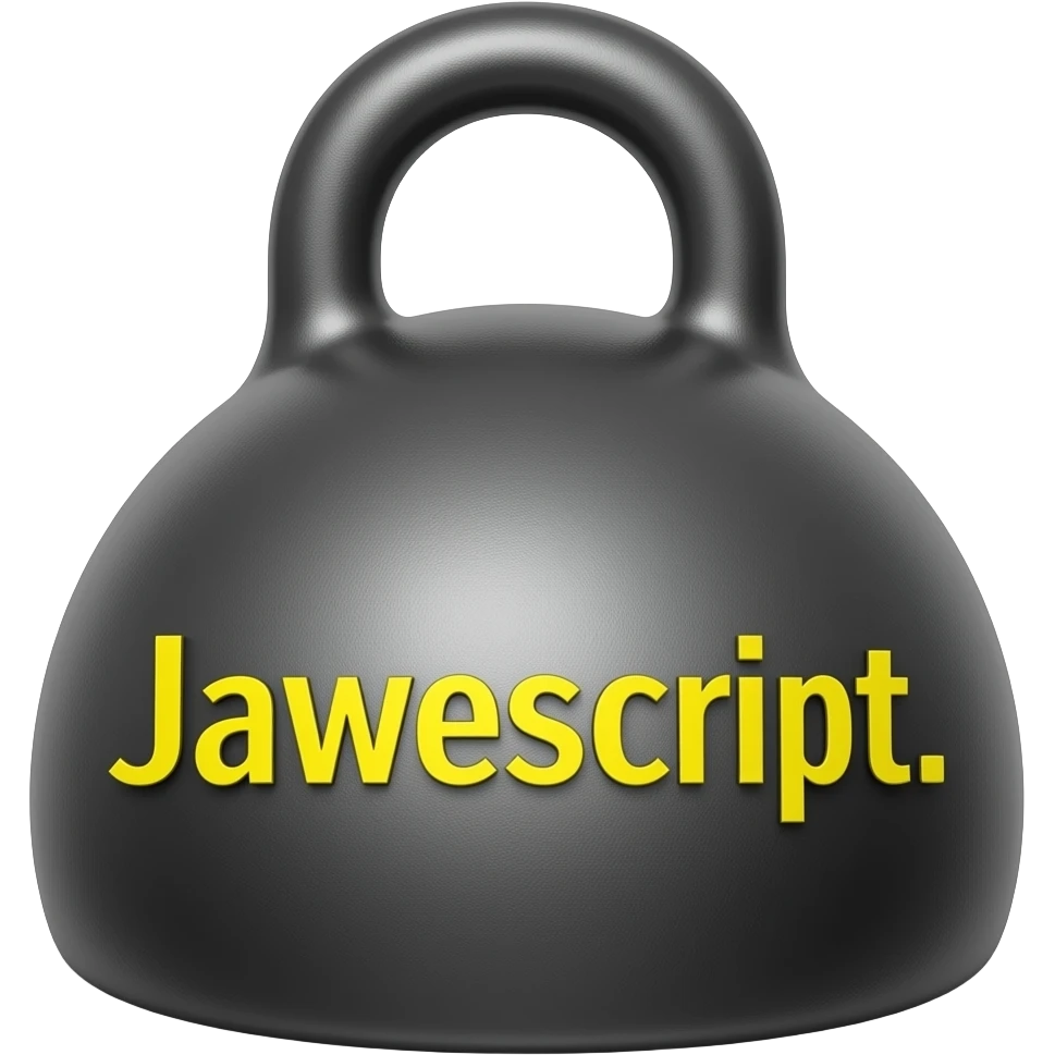 A 1-ton iron weight featuring the yellow "JavaScript" text emoji