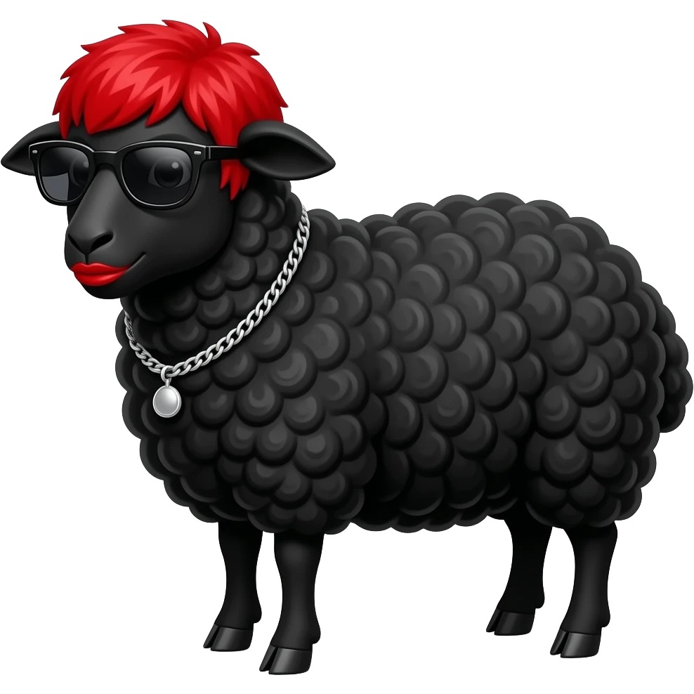 Black Sheep with red hair wearing sunglasses, necklace and lipstick emoji