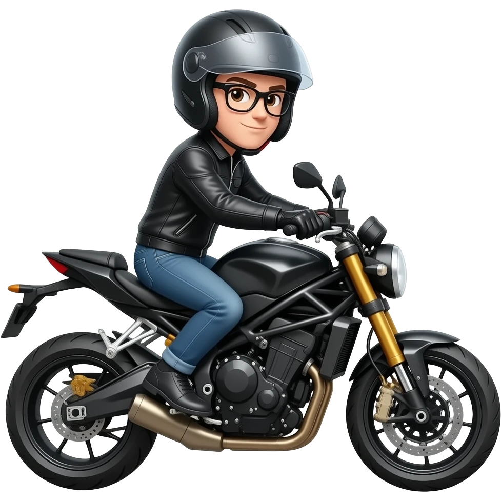 мотоцикл дорожный с байкером в закрытом шлеме и очках emoji