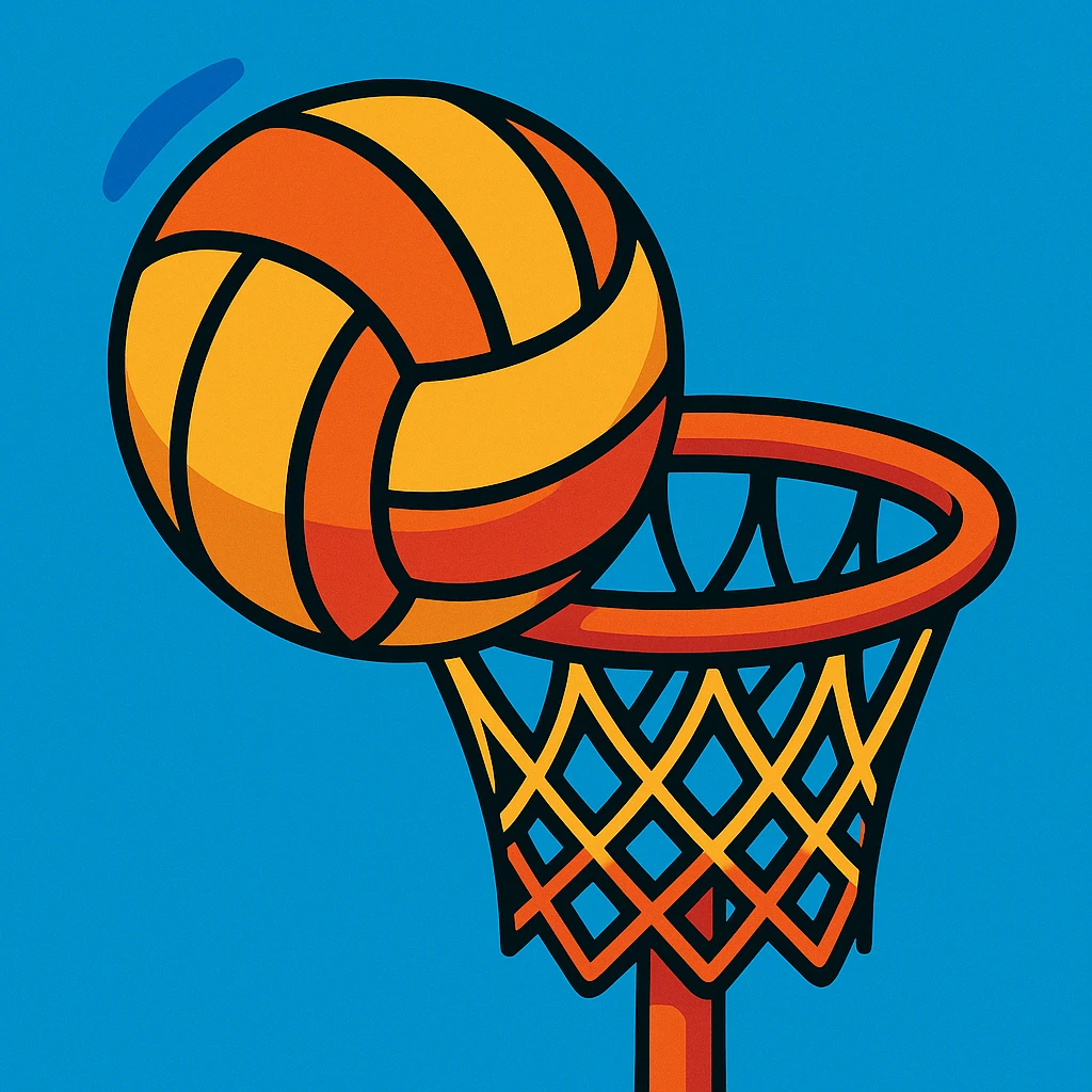 a netball with a hoop, vibrant and clear emoji