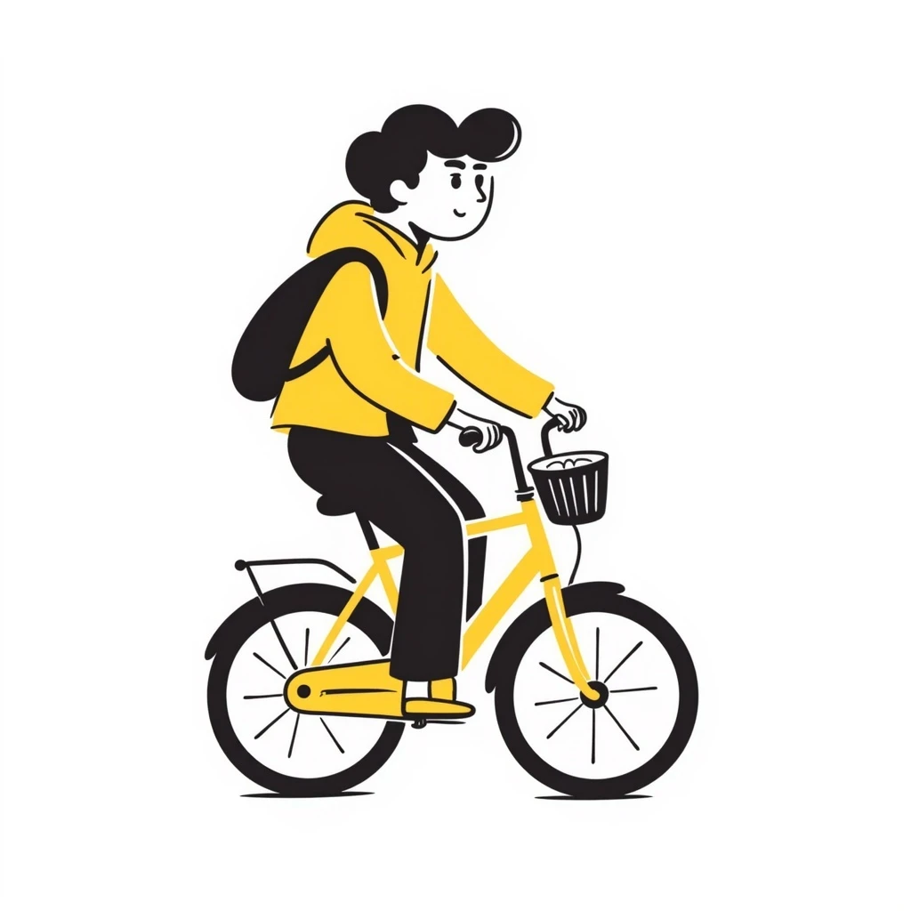 A courier on a yellow bicycle wearing yellow clothes, riding from left to right emoji