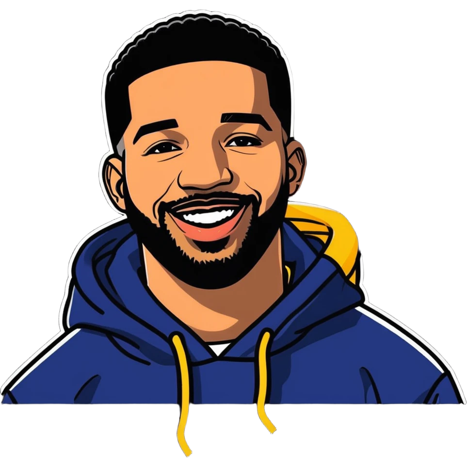 Toronto celebrity, musician, rapper drake 2025 illustration, sticker design. must be ultra hyperrealistic, mirco-detailed, flat layout. Colorful, Life-like, joyful expression.
 Must be 8k hd, 8000x8000px resolution. Must use very thin transparent smooth lines, around the illustration  emoji