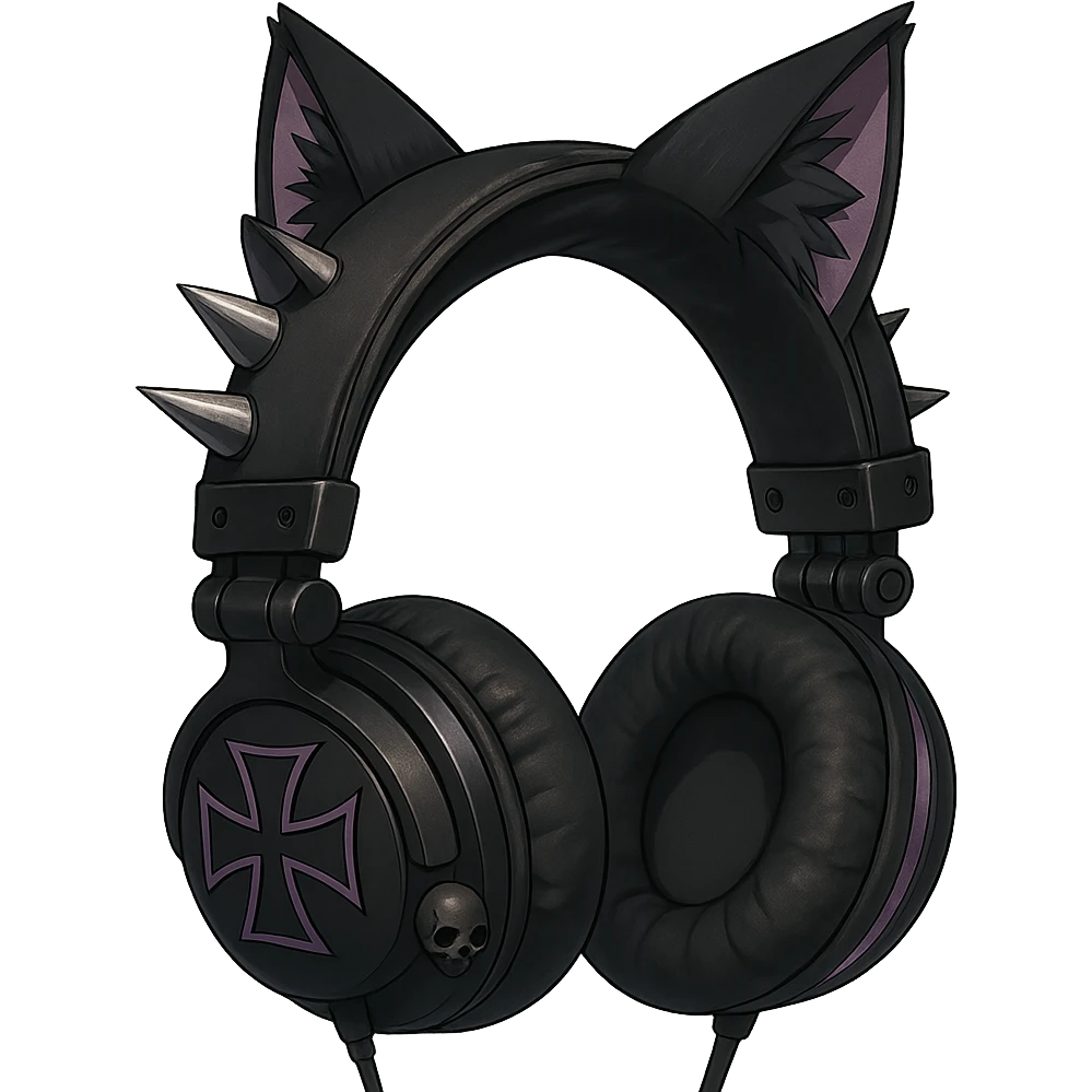 Add cat ears to the goth headphones in a realistic anime style. Keep the background transparent. emoji