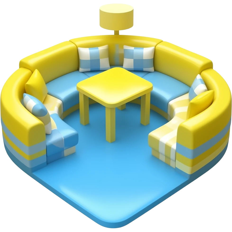 yellow blue Floor seating with cushions, transparent background inspired by barbie colour pallete emoji