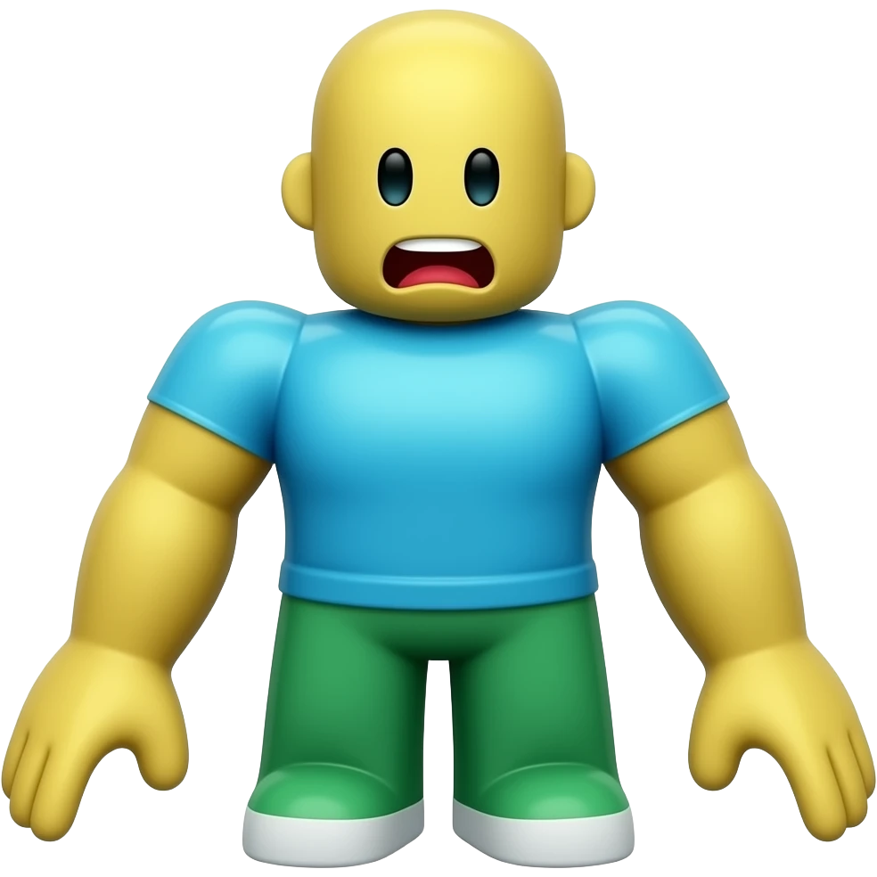 Personagem Noob do ROBLOX (Cabeça e braços amarelos, torso azul, calças verdes) emoji