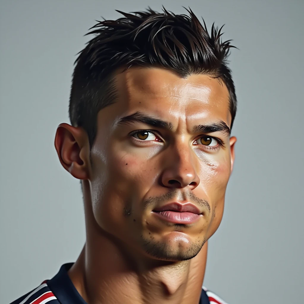 realistic portrait of Cristiano Ronaldo, photorealistic style, detailed facial features, neutral background emoji