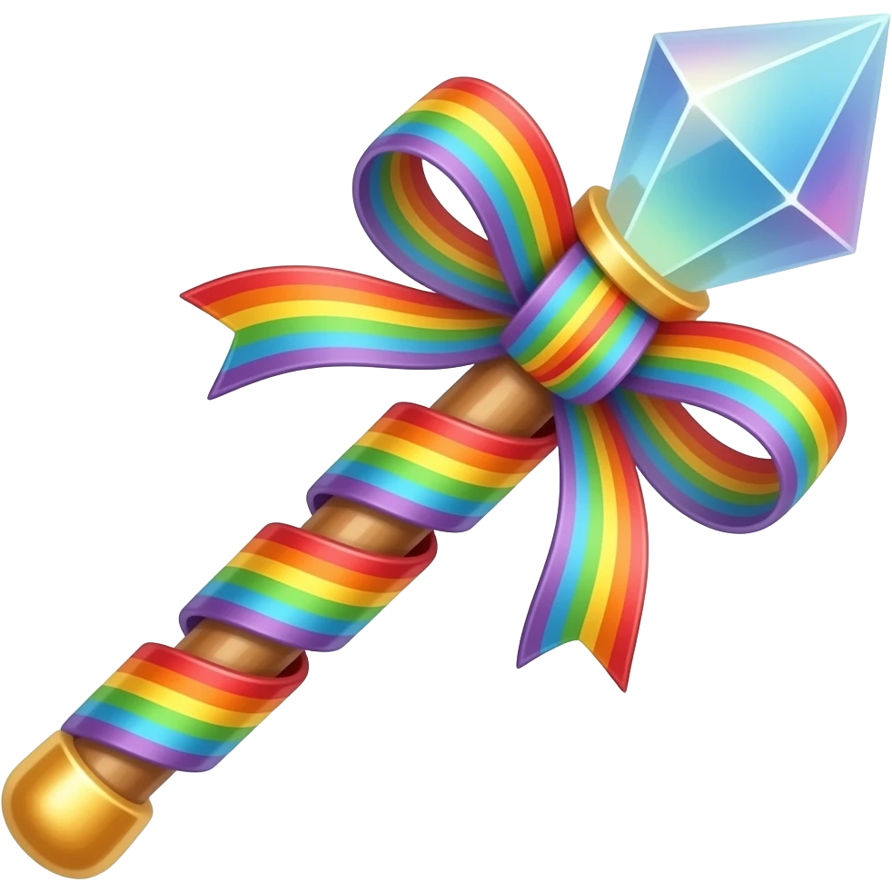 Rainbow Ribboned rainbow magic wand emoji